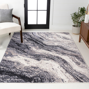 Kassia Contemporary Glam Abstract Marble Area Rug